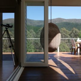 View from deck of hanging pod chair