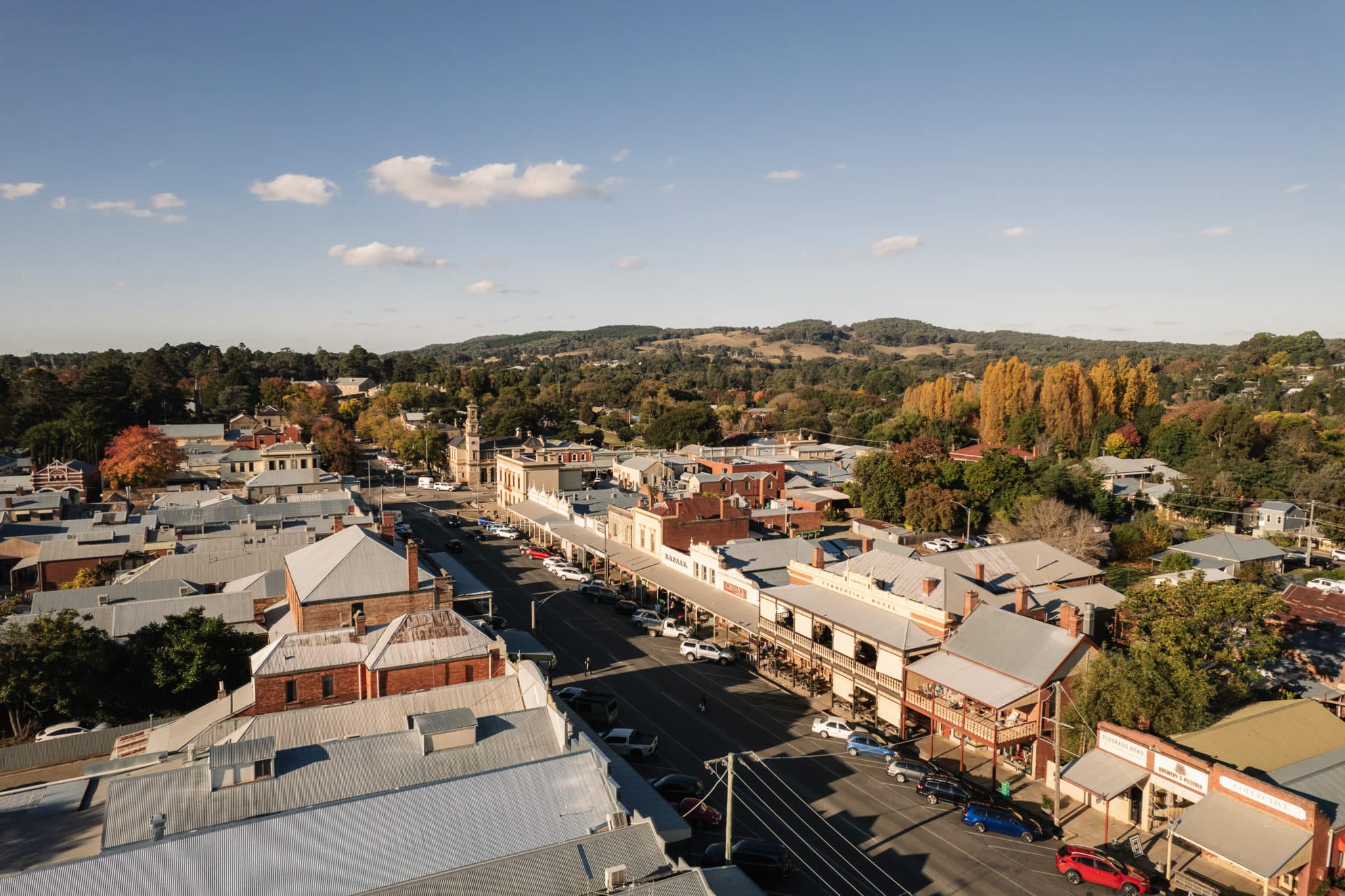 Drone shot of Beechworth township