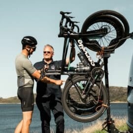 Cyclist being picked up by Mt Beauty Transfers at Falls Creek.