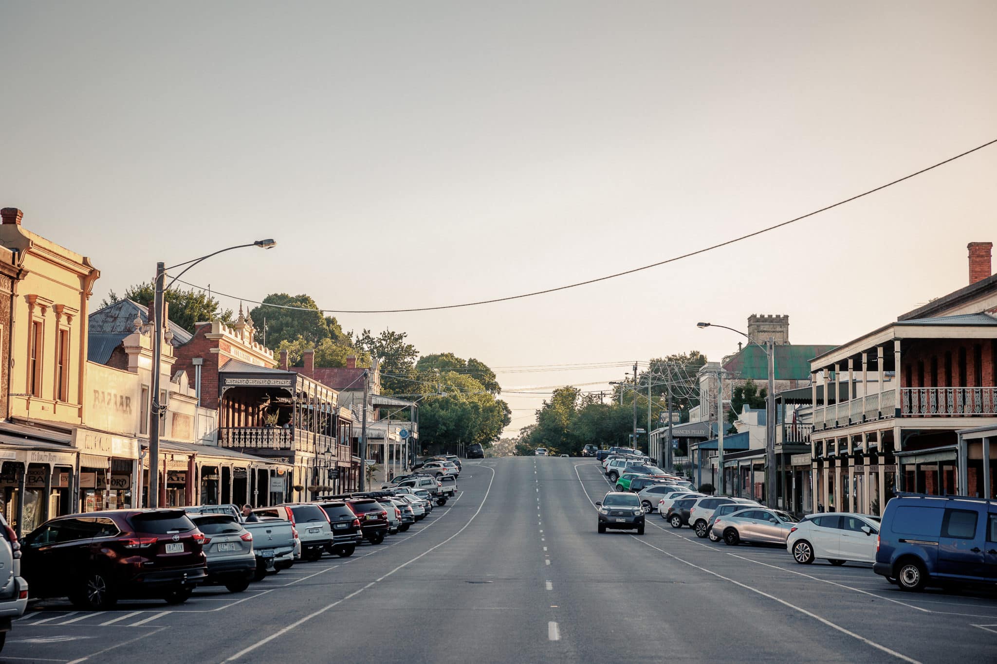 Beechworth streetscape at sunset