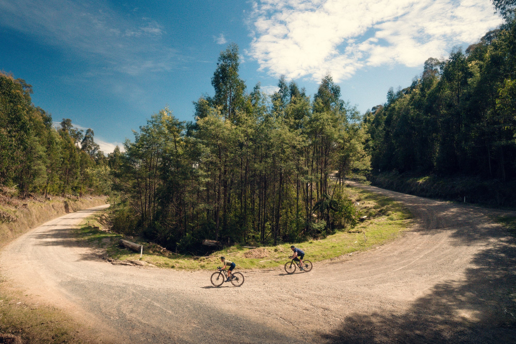 Two cyclists descending on gravel in Marysville