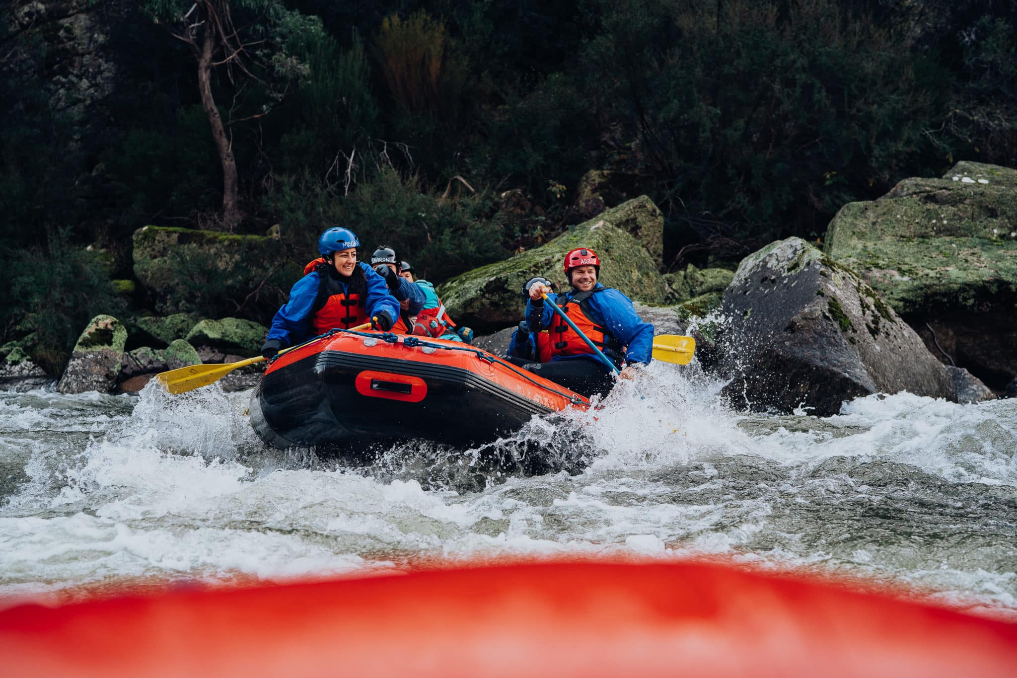 A group white water rafting on the Mitta Mitta River