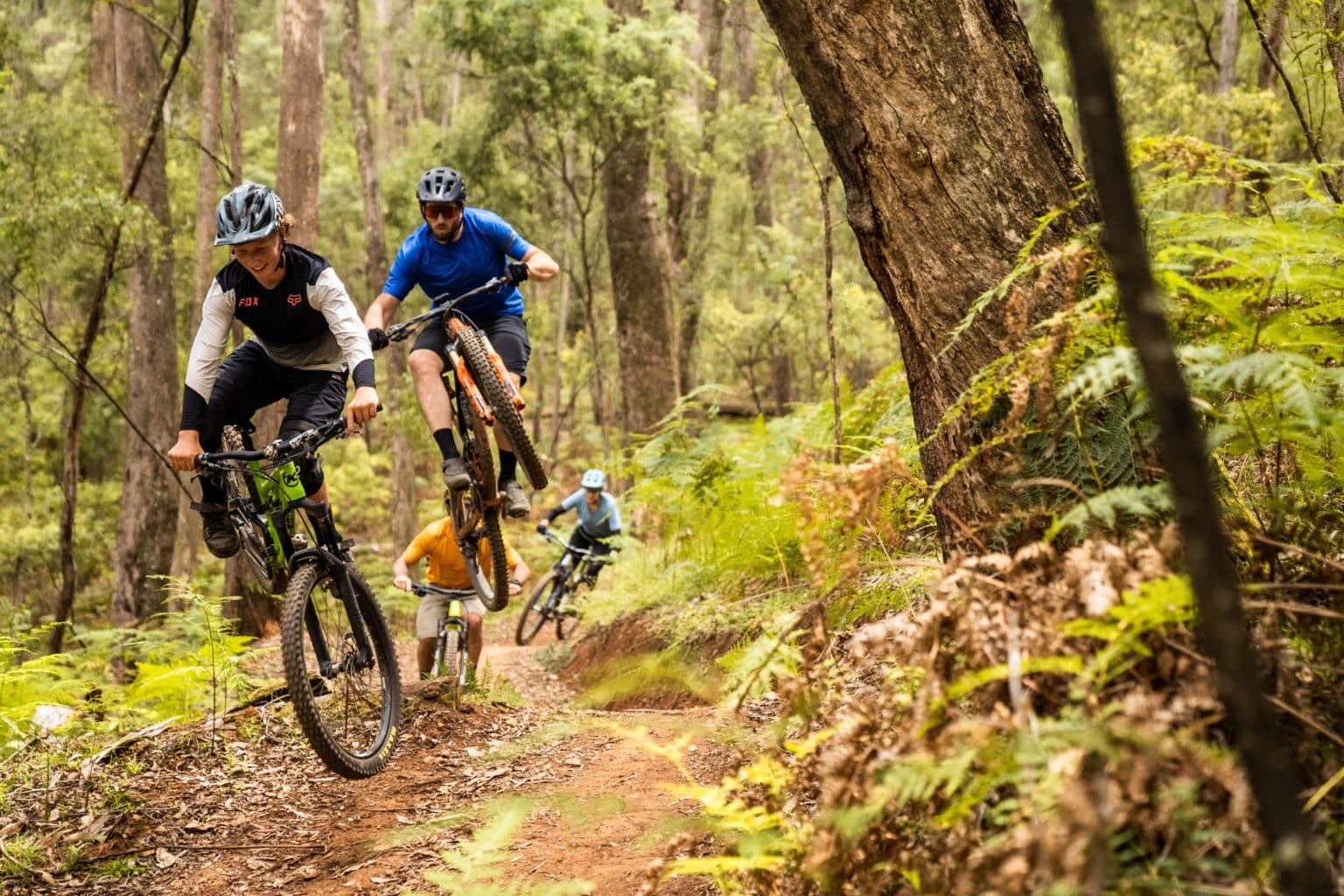 Four riders on the Indigo Epic MTB trail