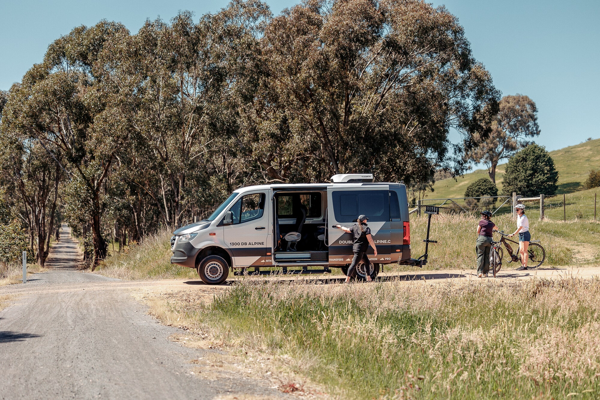 Two cyclists getting picked up by Double Black Alpine on the Great Victorian Rail Trail.