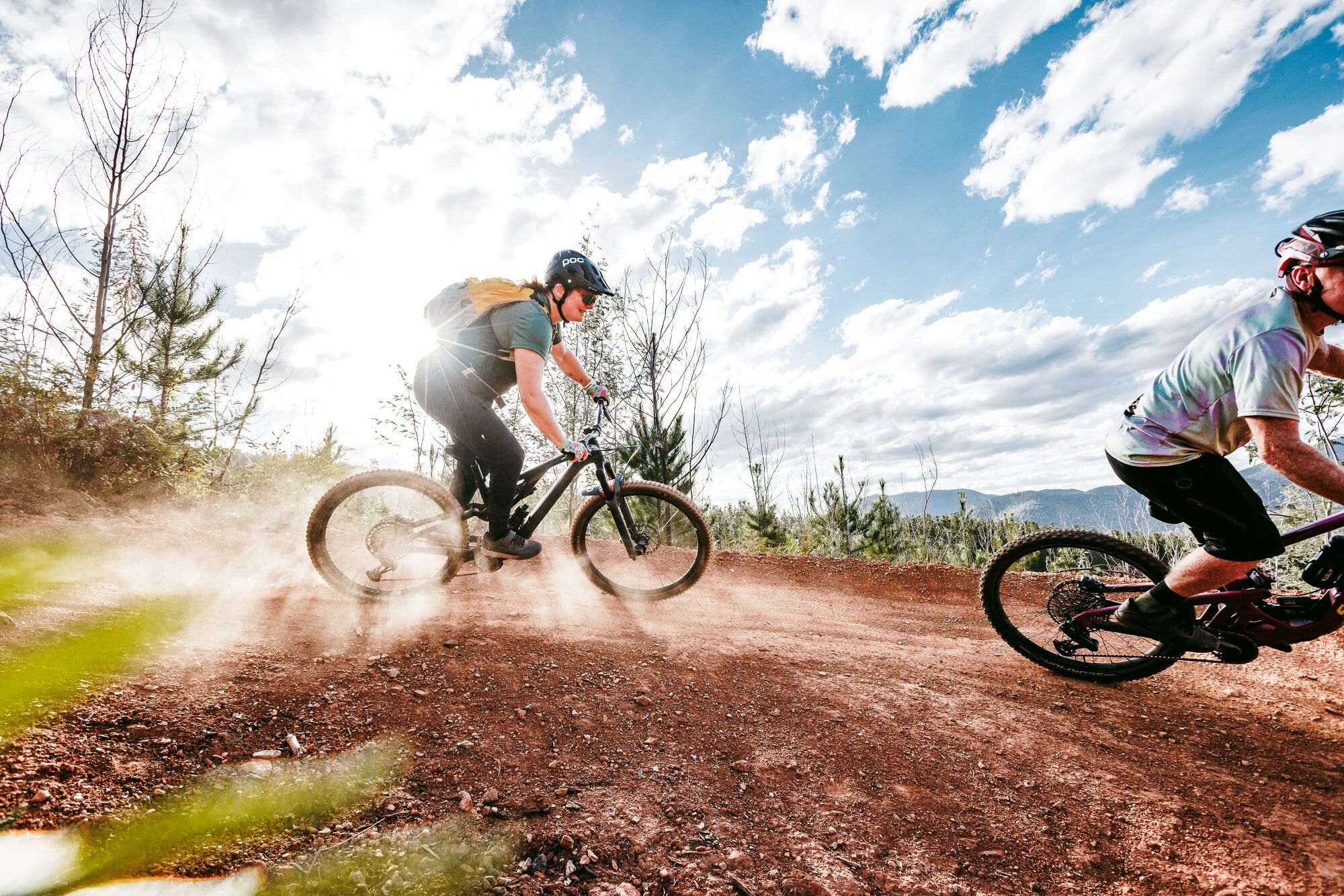 Group cycling at Mystic Bike Park on mountain bikes on a RideCraft guided ride
