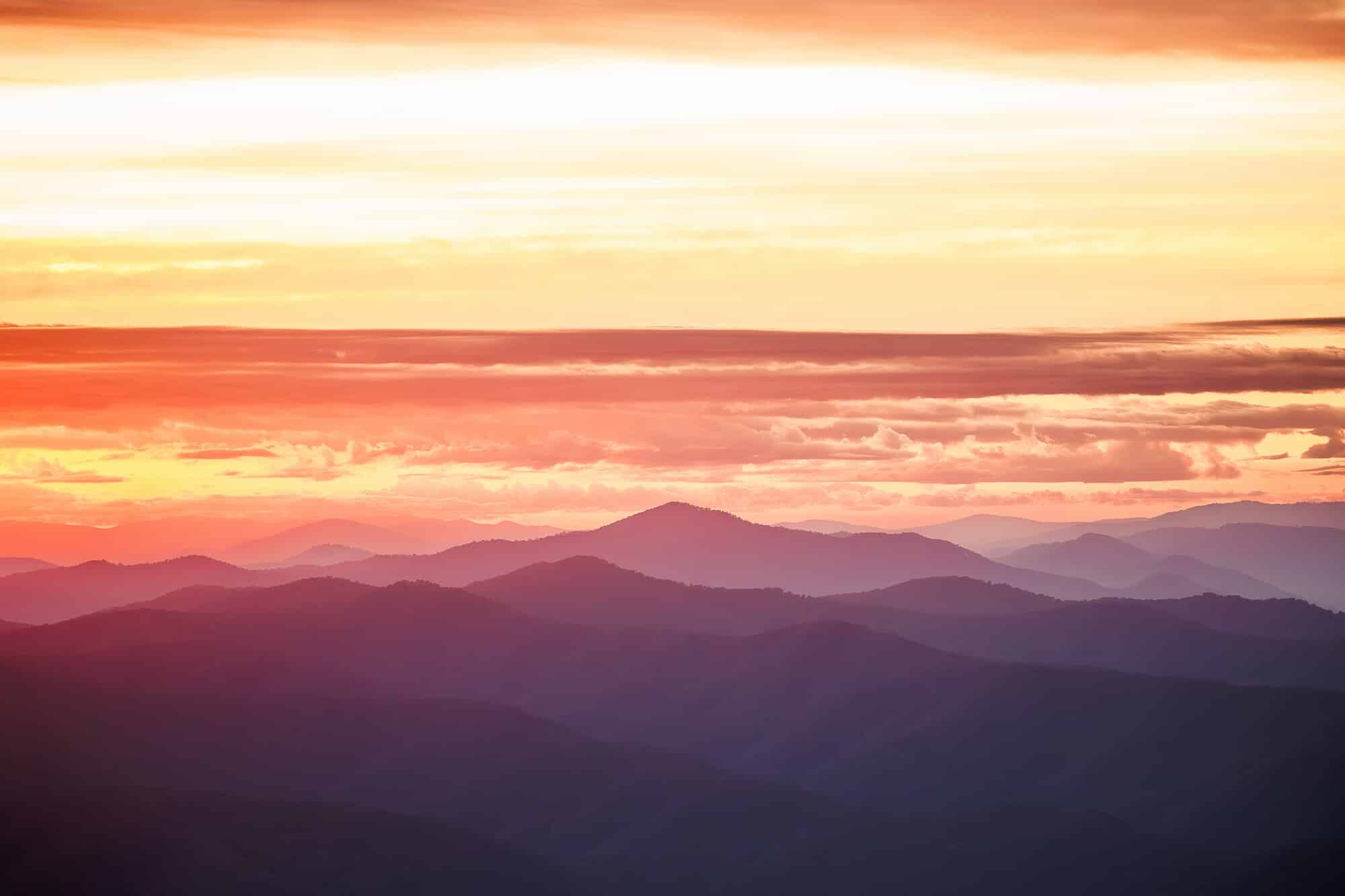 Layered mountain views at sunrise captureed from mount Buffalo Gorge Lookout
