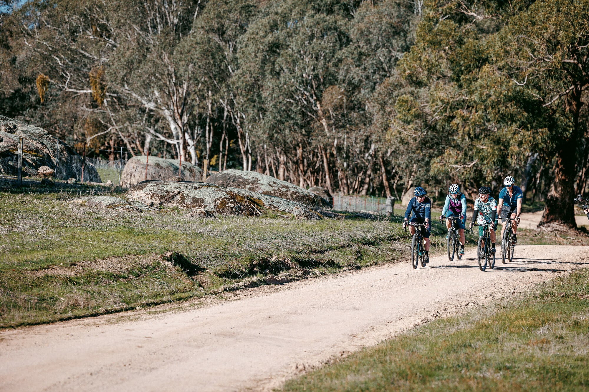 Group of cyclists riding the Wangaratta - Eldorado Loop gravel route.