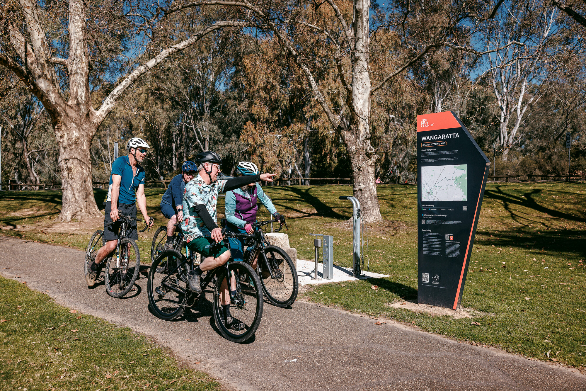 Group of cyclists riding the Wangaratta - Eldorado Loop gravel route.
