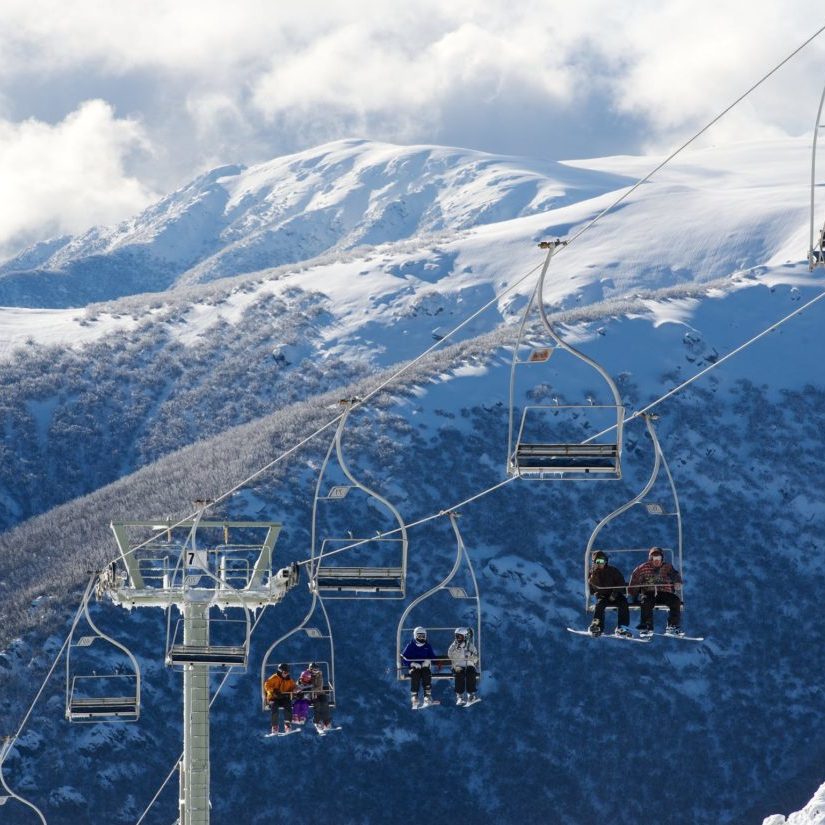 Halleys Chairlift with snow covered mountain in the background